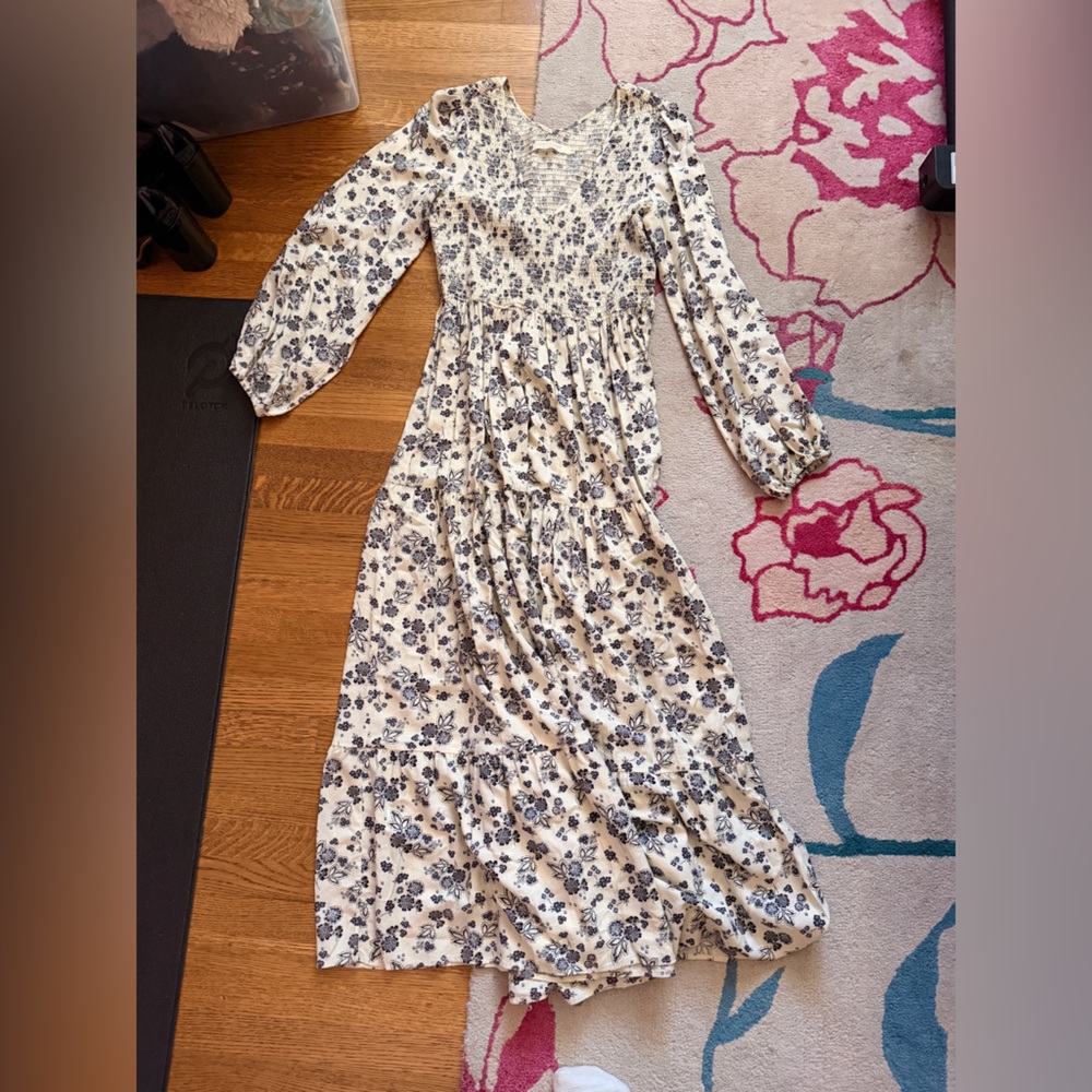 Christy Dawn Aimee smocked Navy and Cream Floral Dress